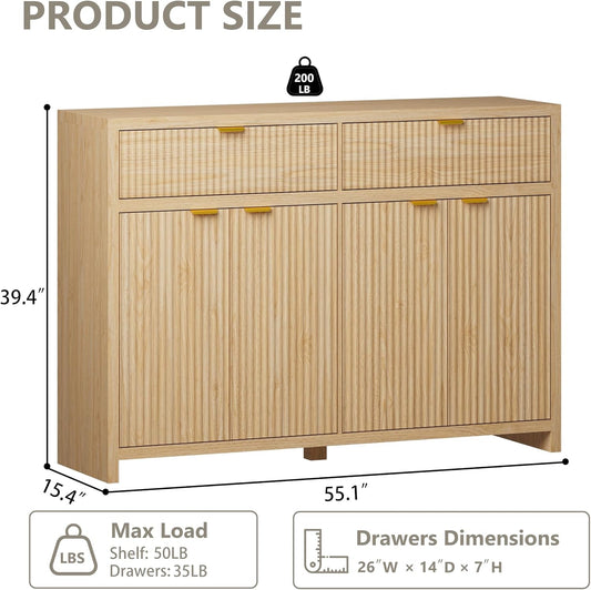 55Inch Wide Fluted Sideboard Buffet Cabinet Storage-1