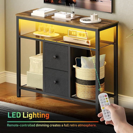 Black Rustic Entertainment Center With LED Illumination