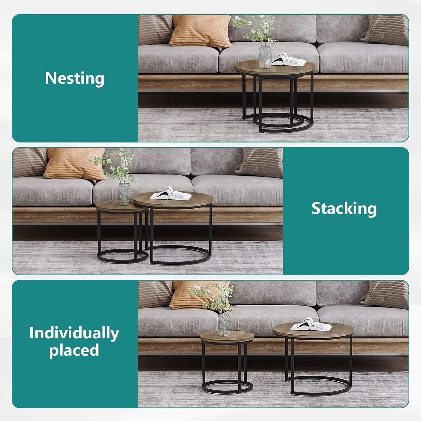 Nesting Coffee Tables 2 23.6 Round Woodgrain Finish