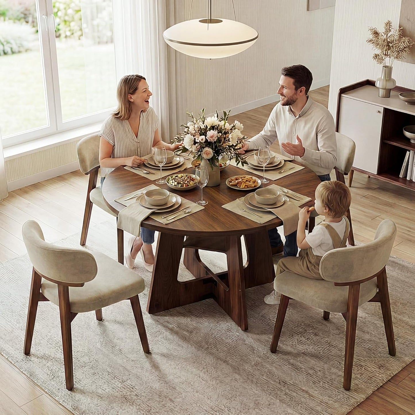 Contemporary Solid Wood 47 Inch Round Dining Table For Six