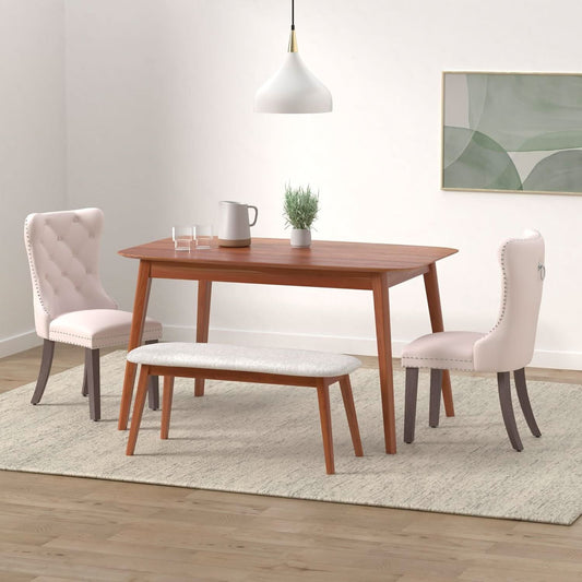 Beige Velvet Tufted Dining Chairs With Nailhead Trim Set Of 6