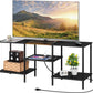 Black Living Room TV Stand Integrated Charging Outlets