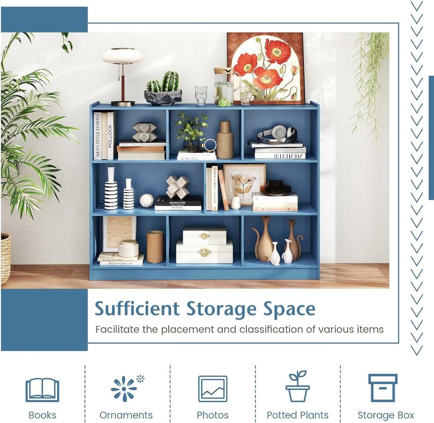 Bright Blue 8 Cube Bookcase Freestanding Multifunctional