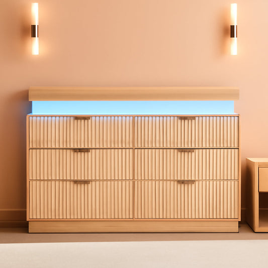 Oak Dresser Six Drawer With Integrated RGB LED Illumination