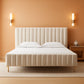 Ivory King Size Velvet Upholstered Platform Bed Frame