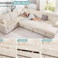 130 Inch Beige Corduroy Sectional Sofa Bed Storage Compartment-3