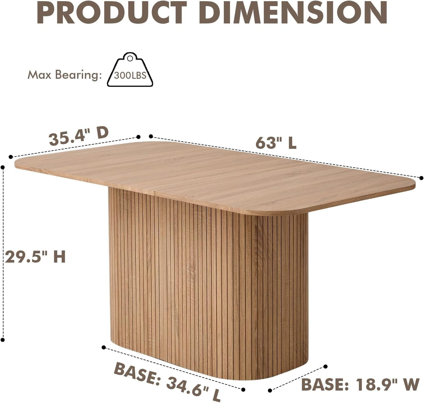 Contemporary 63 Inches Dining Table Rounded Corners