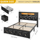 Queen Size Black Upholstered Bed Frame USB Charging