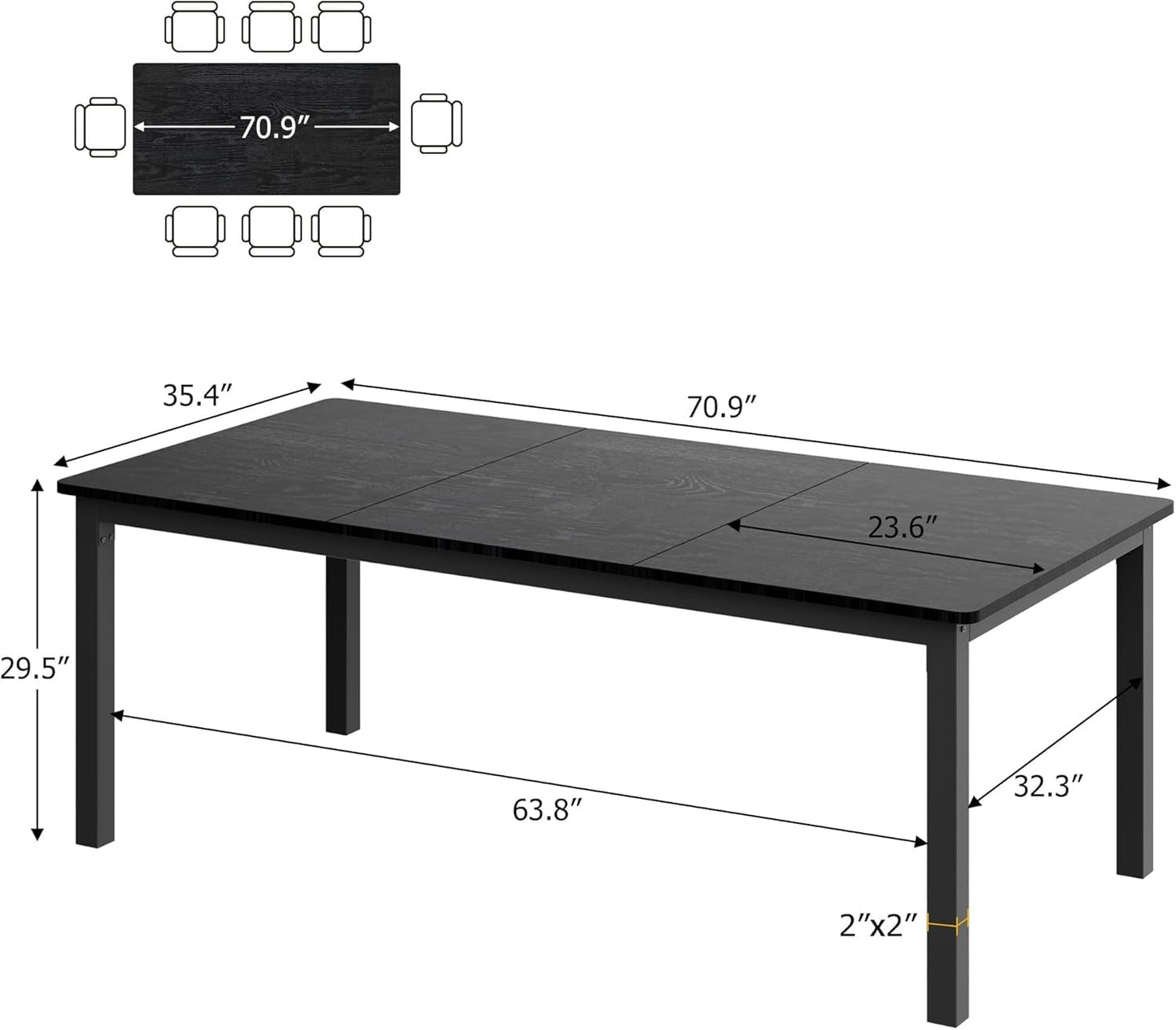 71 Inch Industrial Grade Dining Table Metal Frame Set