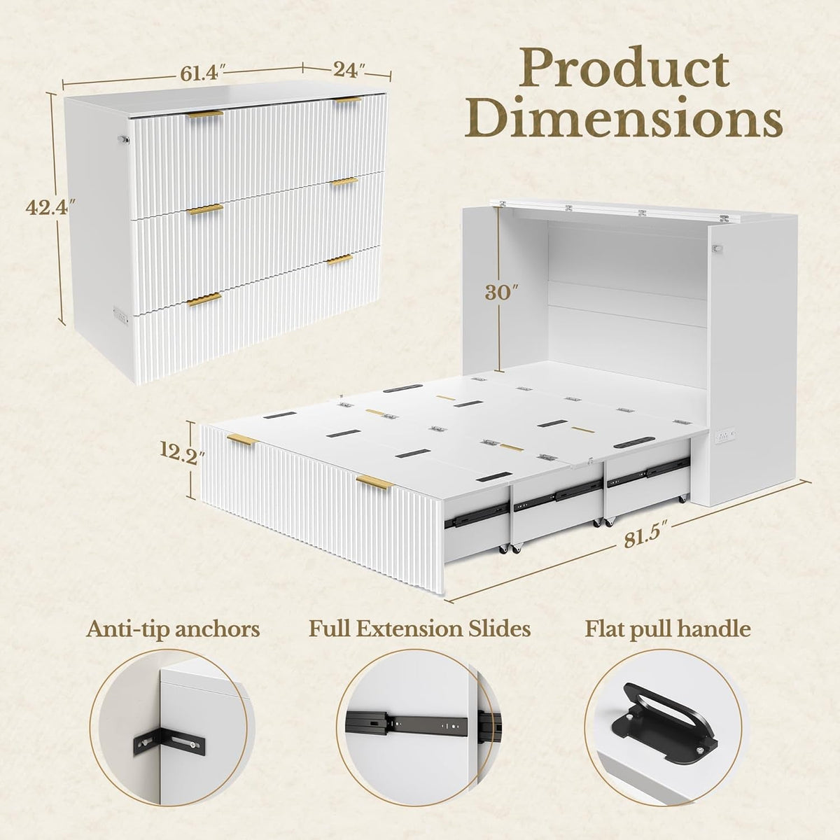 White Queen Murphy Bed Featuring Integrated Charging-2