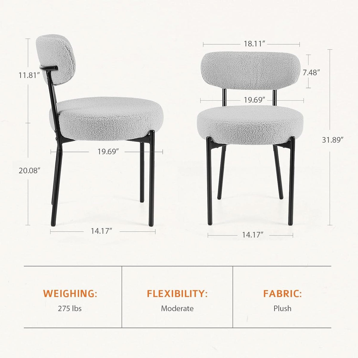 CharcoalGrey Boucle Dining Chair Set Midcentury Backrest