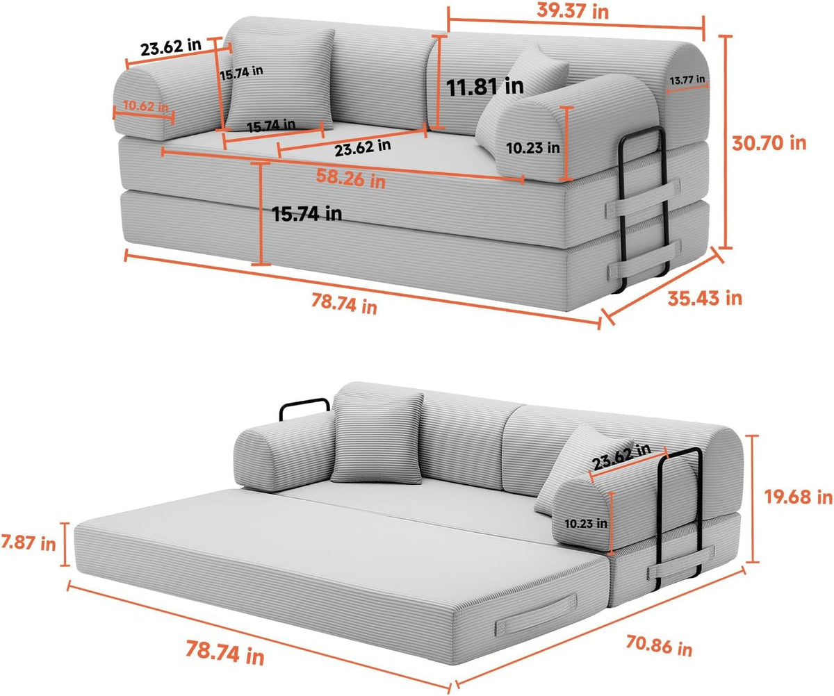 Azure 78.7in Corduroy Convertible Sleeper Sofa Bed