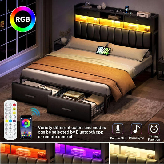 Full Size Upholstered Bed With Integrated Charging