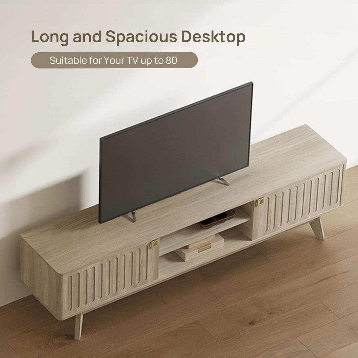 Light Oak 70-Inch TV Stand with Storage Cabinets