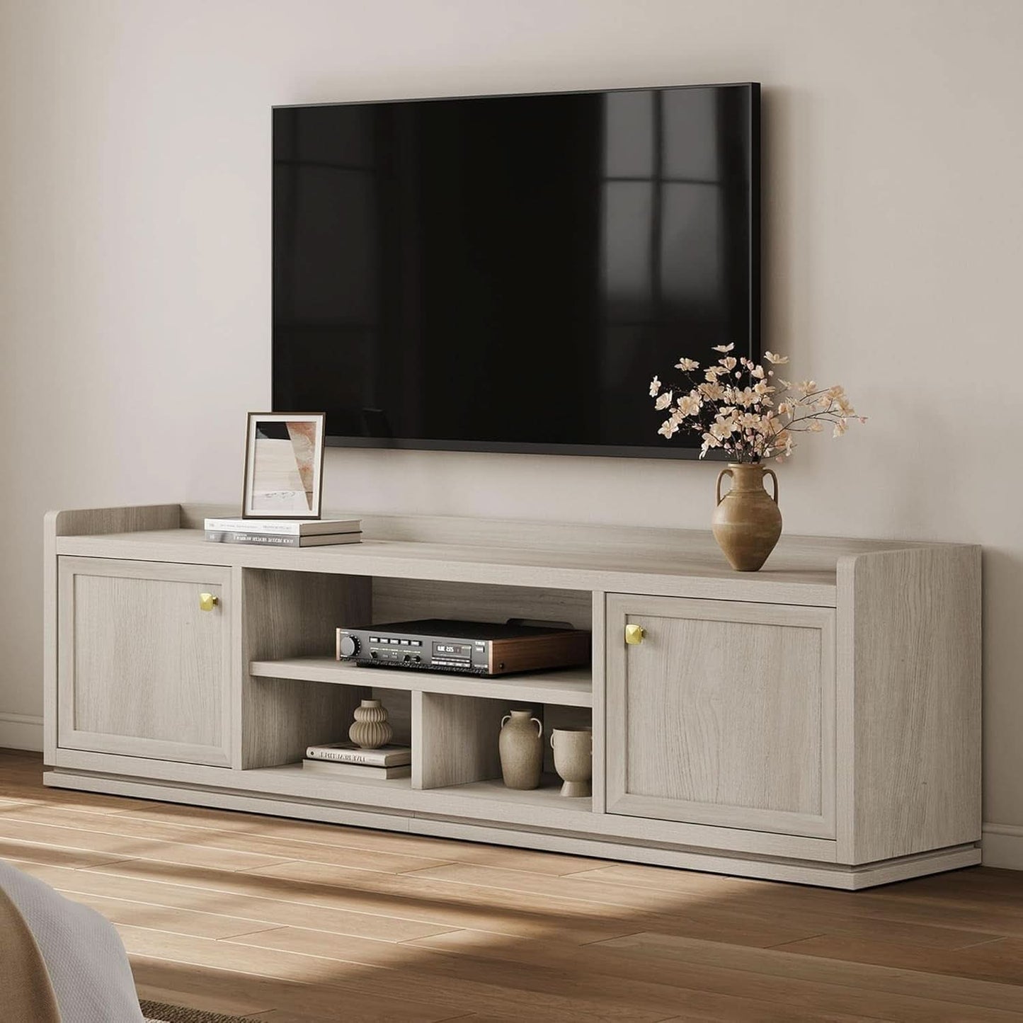 67 Inch TV Stand Grey White Oak Entertainment Center