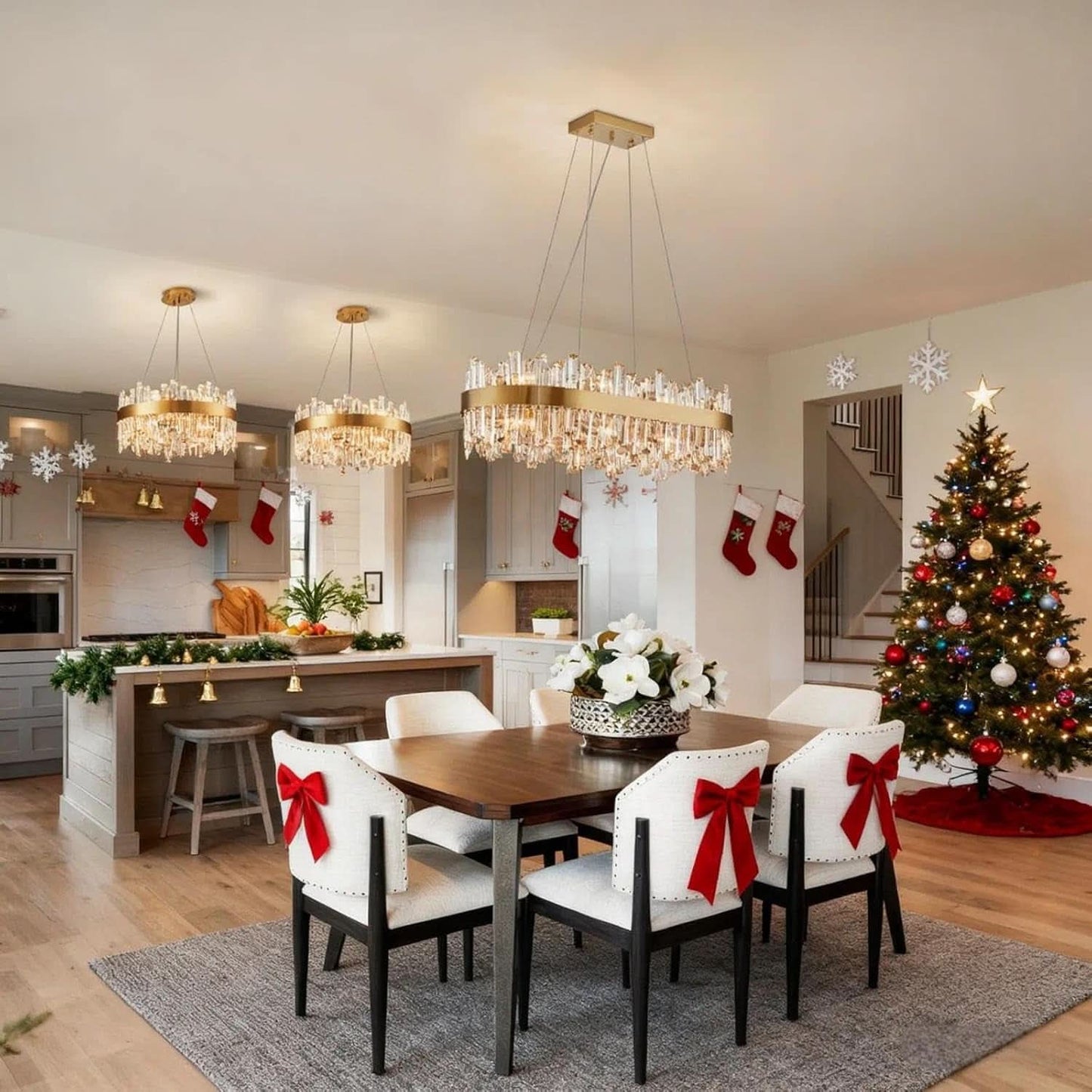 Crystal Chandelier Gold Rectangular Pendant Ceiling Light