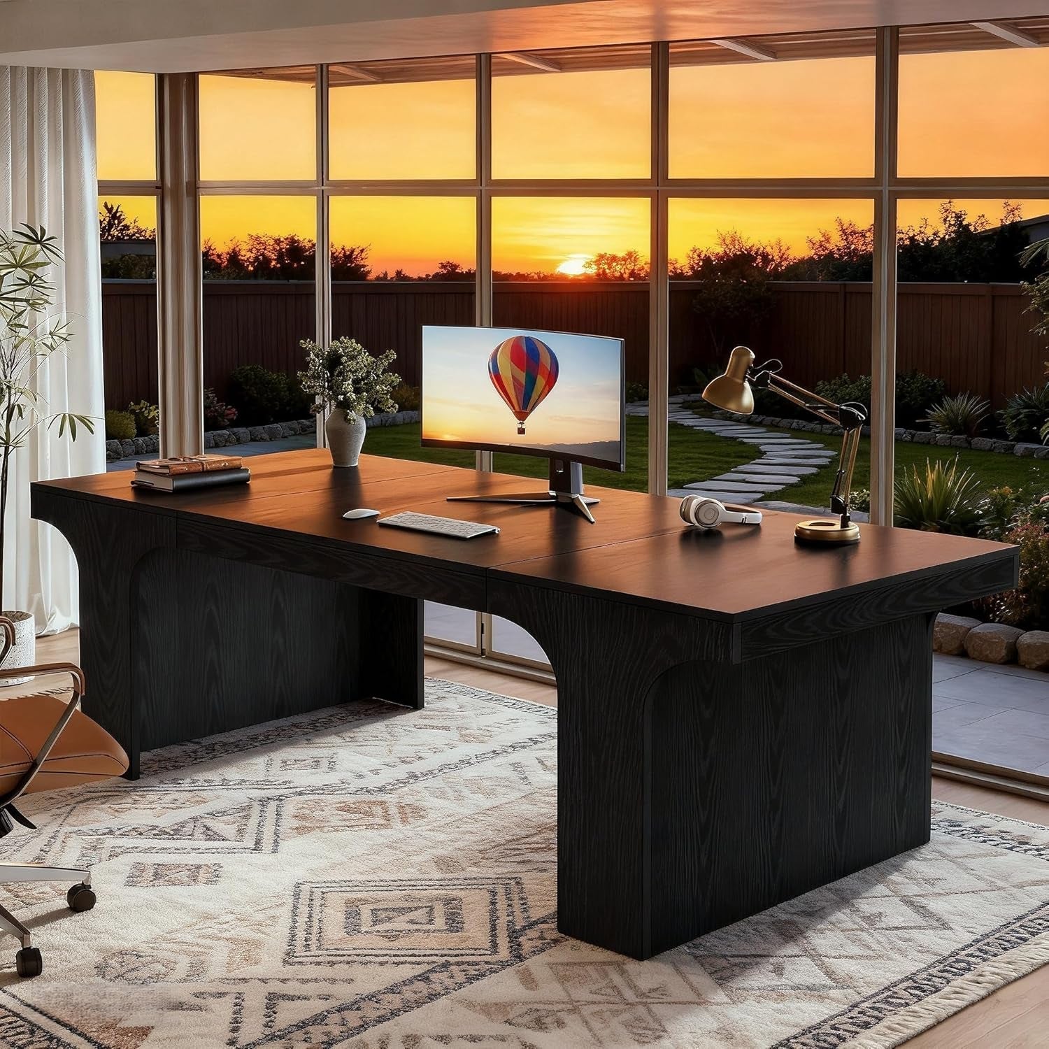 70 Inch Black Contoured Executive Desk Home Office Pro-2
