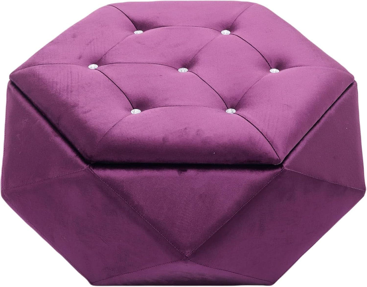 Purple Velvet Storage Ottoman With Hidden Compartment