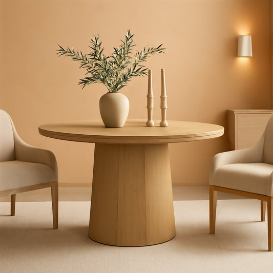43 Inch Circular Dining Table With Solid Wood Pedestal