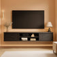 Seventy Inch Floating TV Stand Featuring Doors Black