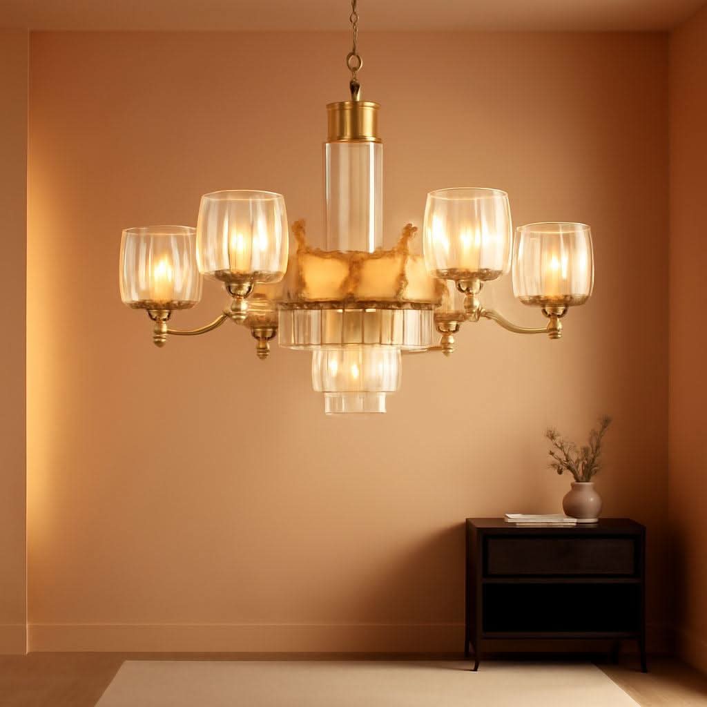 Seven Light Crystal Chandelier Gold Finish Ceiling Fixture