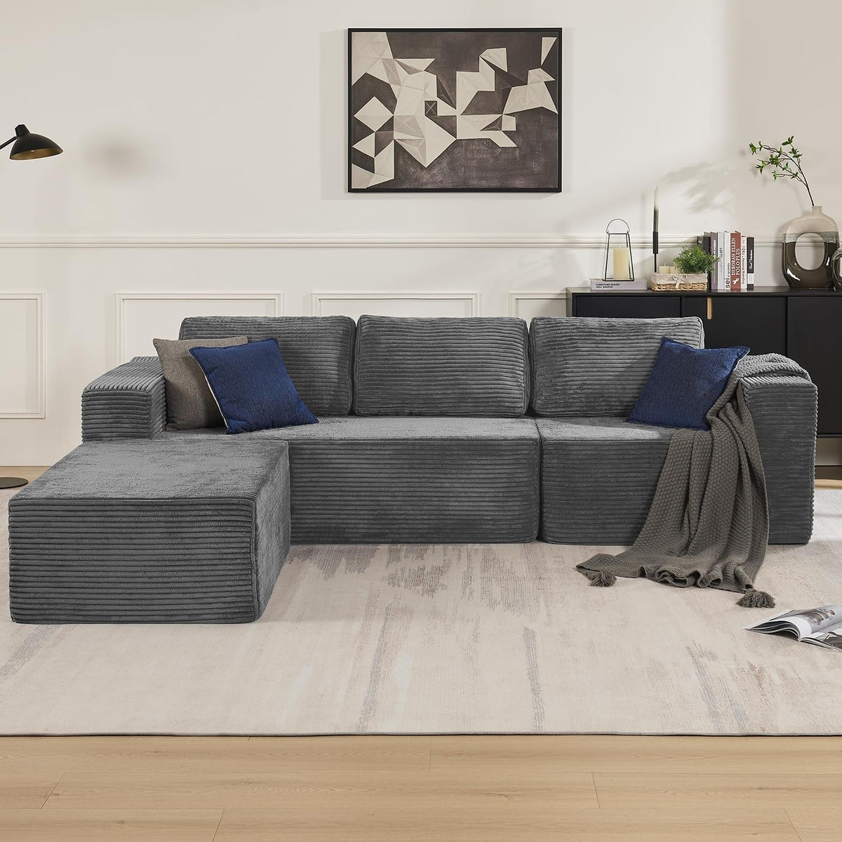 106 Inches Modular Sectional Sofa Right Facing Grey