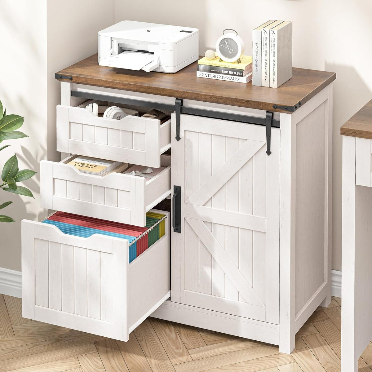 White Farmhouse Lateral File Cabinet Adjustable Shelves