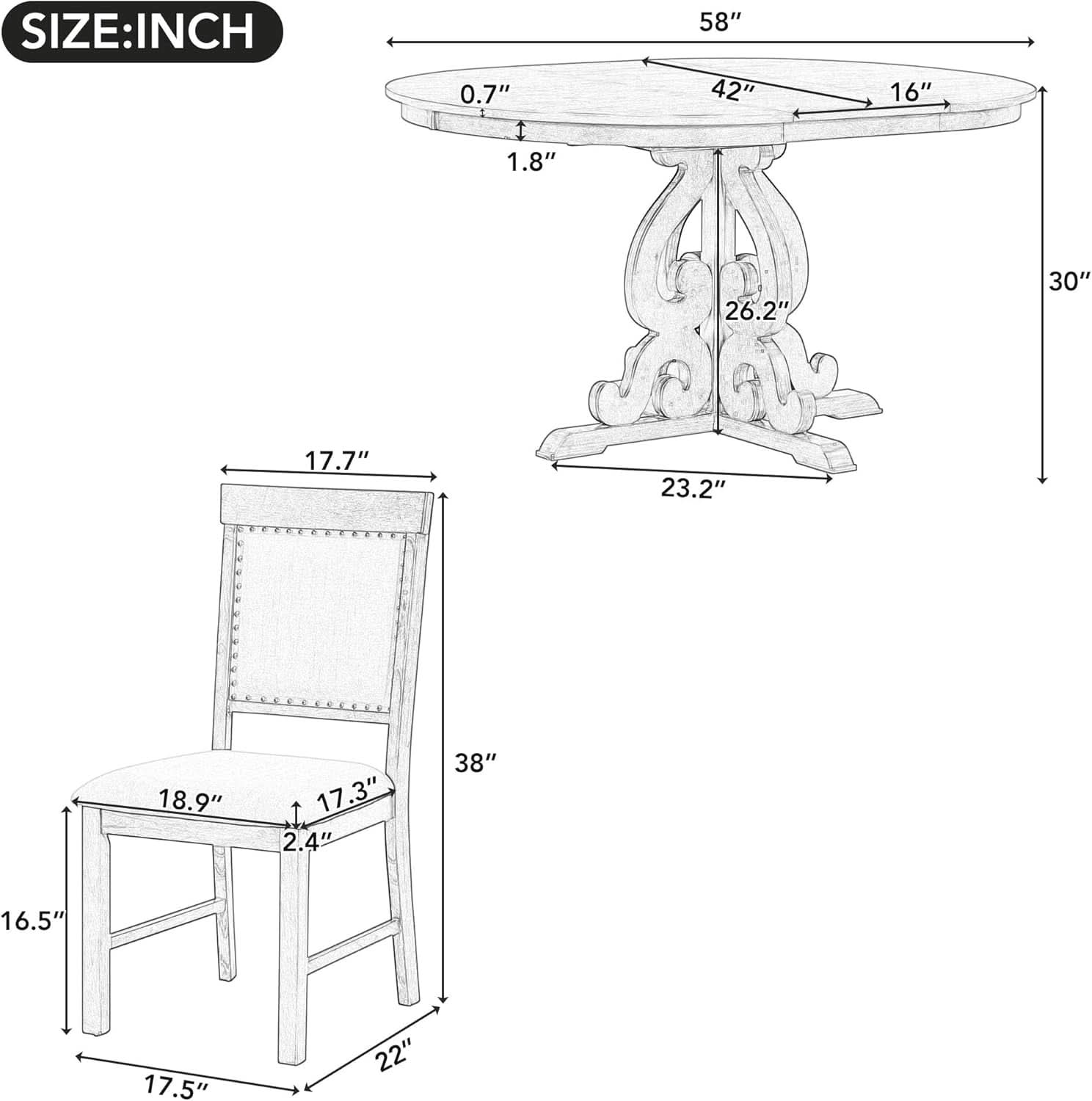 Round Solid Wood Dining Table Set Four-1