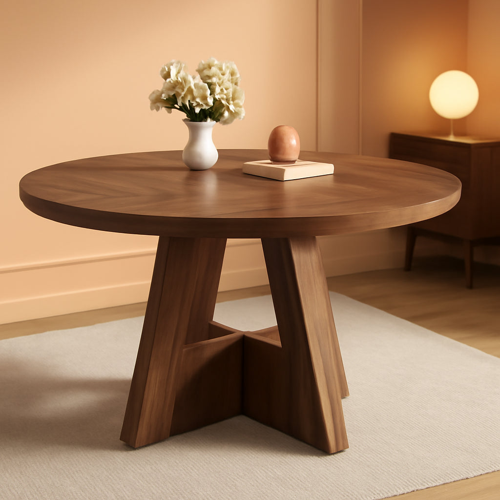 Circular Dining Table 47 Inches Brown Pedestal Base
