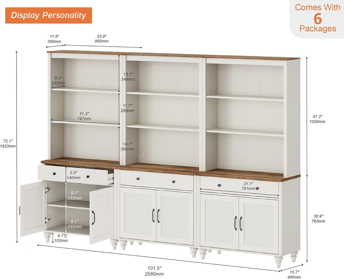 White Wooden Farmhouse Barn Door Storage Bookshelf-1