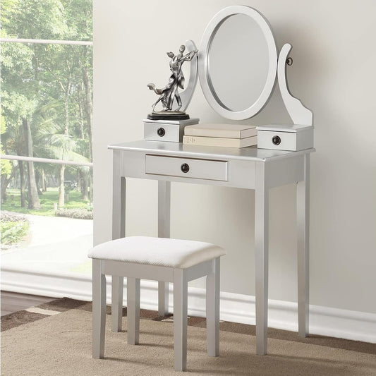 Silver Contemporary Vanity Table With Swivel Mirror