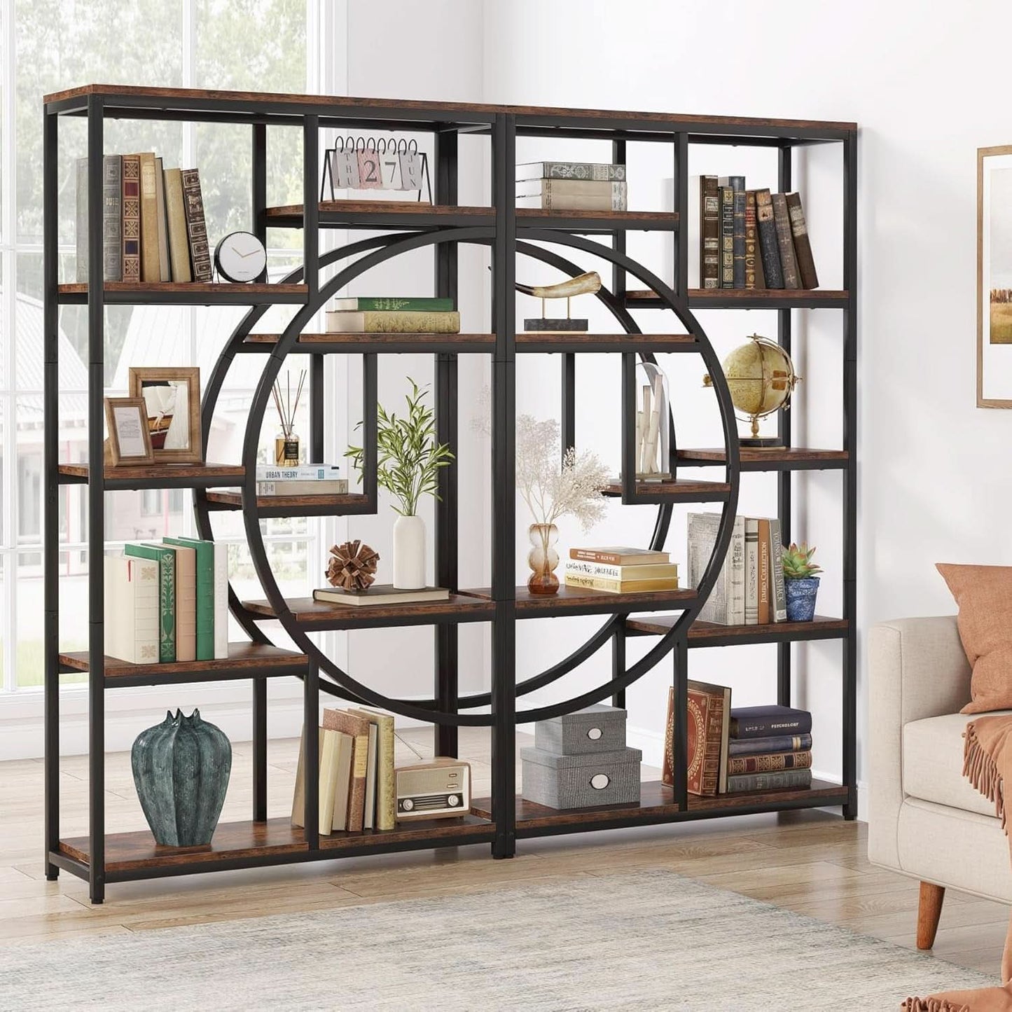 Industrial 5 Tier Etagere Bookcase Brown Rustic Finish