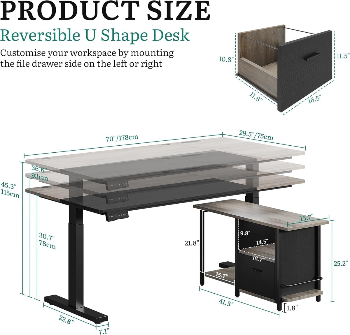 L Shaped Multifunctional Standing Desk 70Inch Adjustable