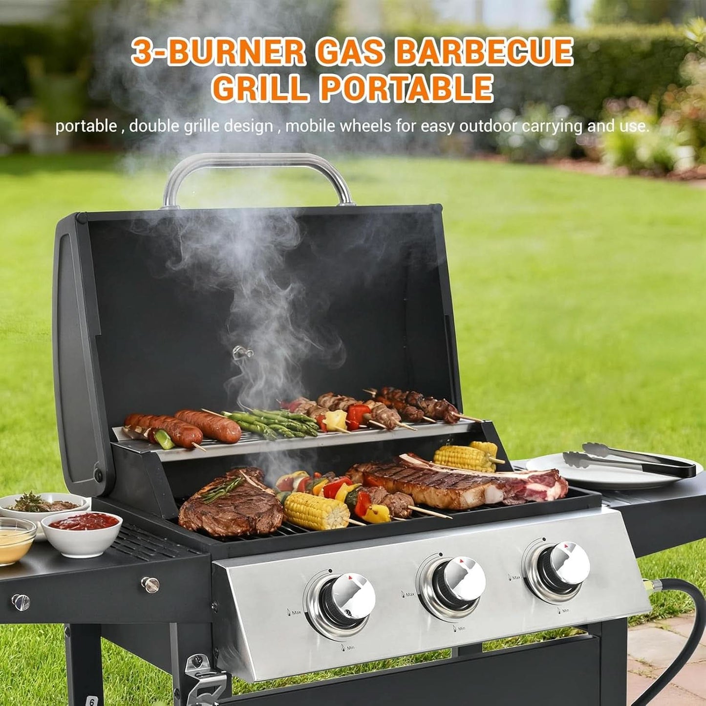 Stainless Steel Three Burner Propane Grill 25650BTU