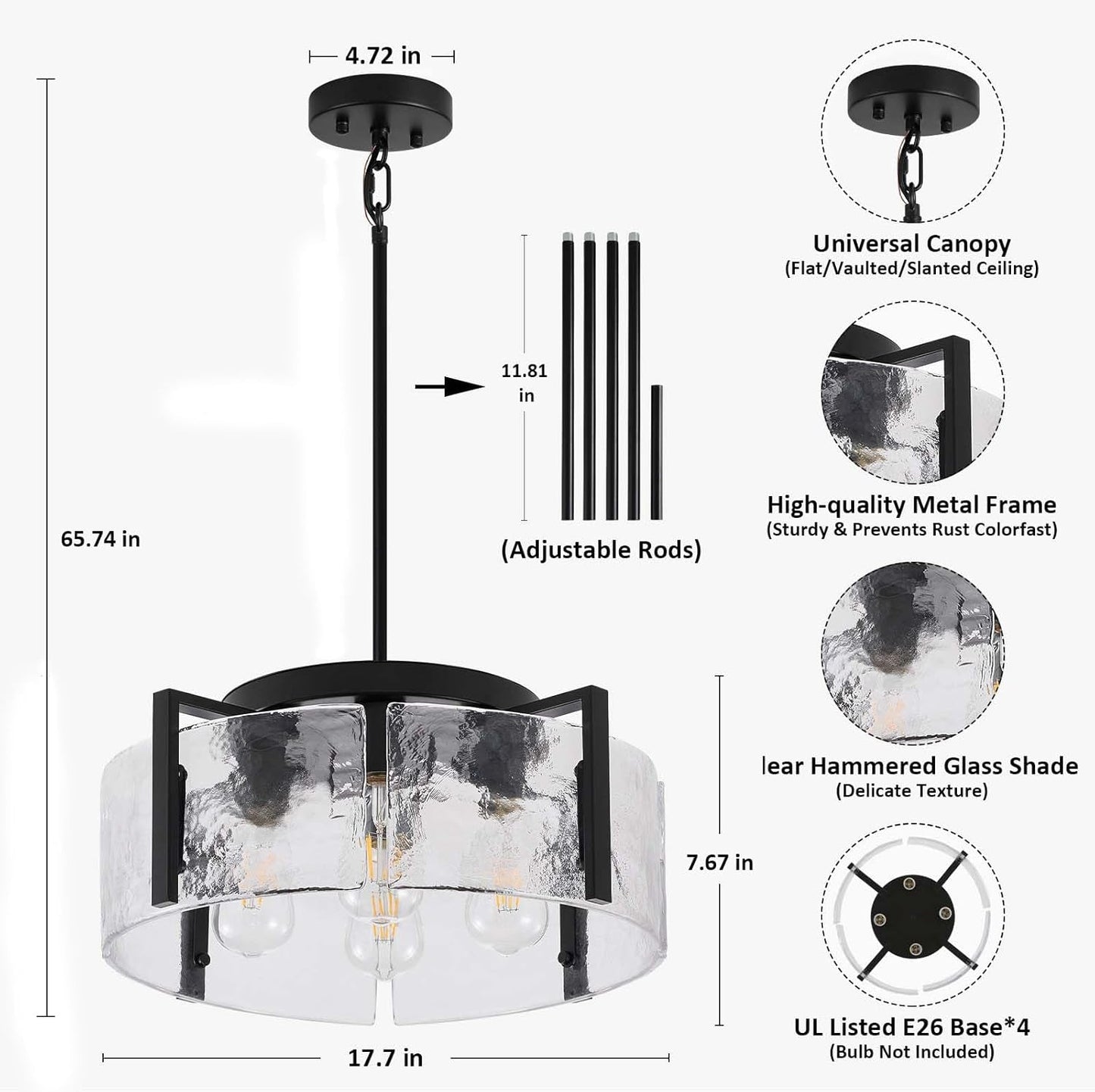 Black Four Light Adjustable Kitchen Island Chandelier-4