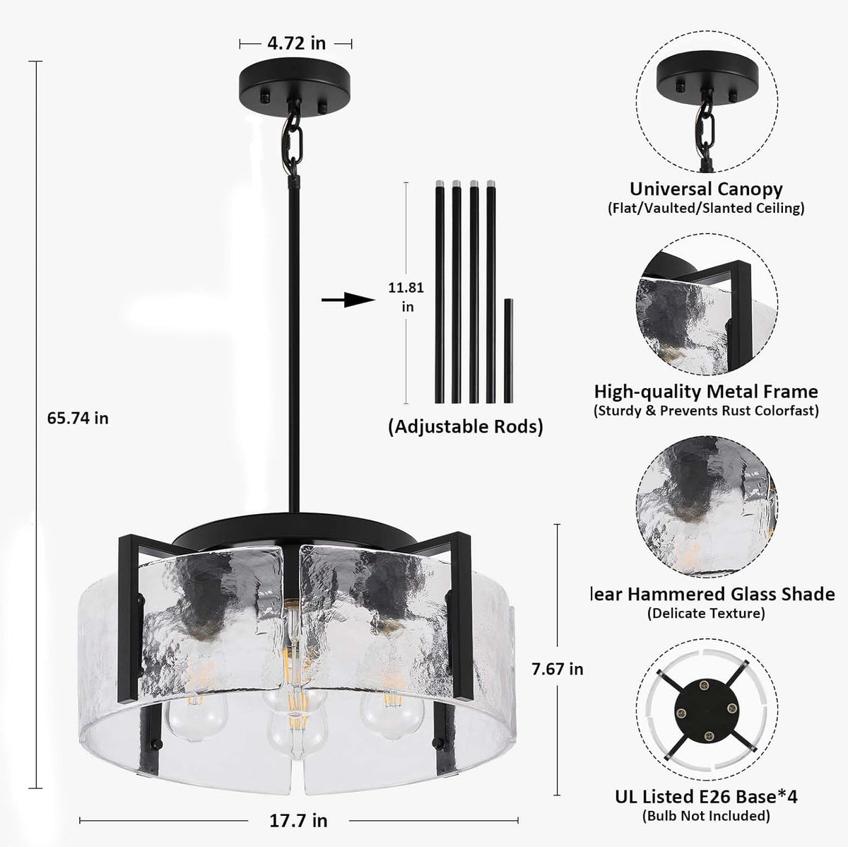 Black Four Light Adjustable Kitchen Island Chandelier-4