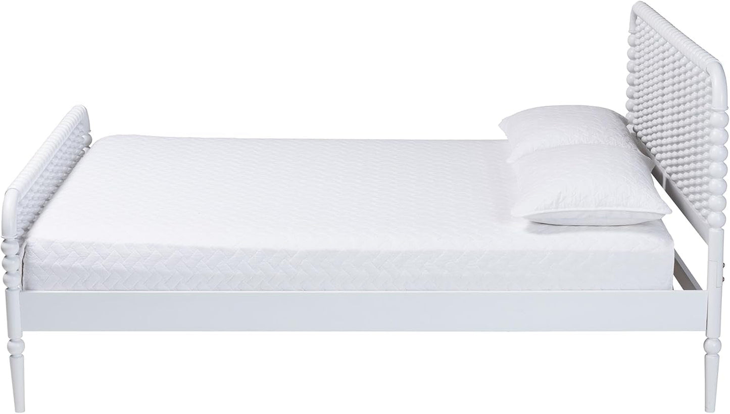 Lucera Full Platform Bed White Midcentury Rubber wood