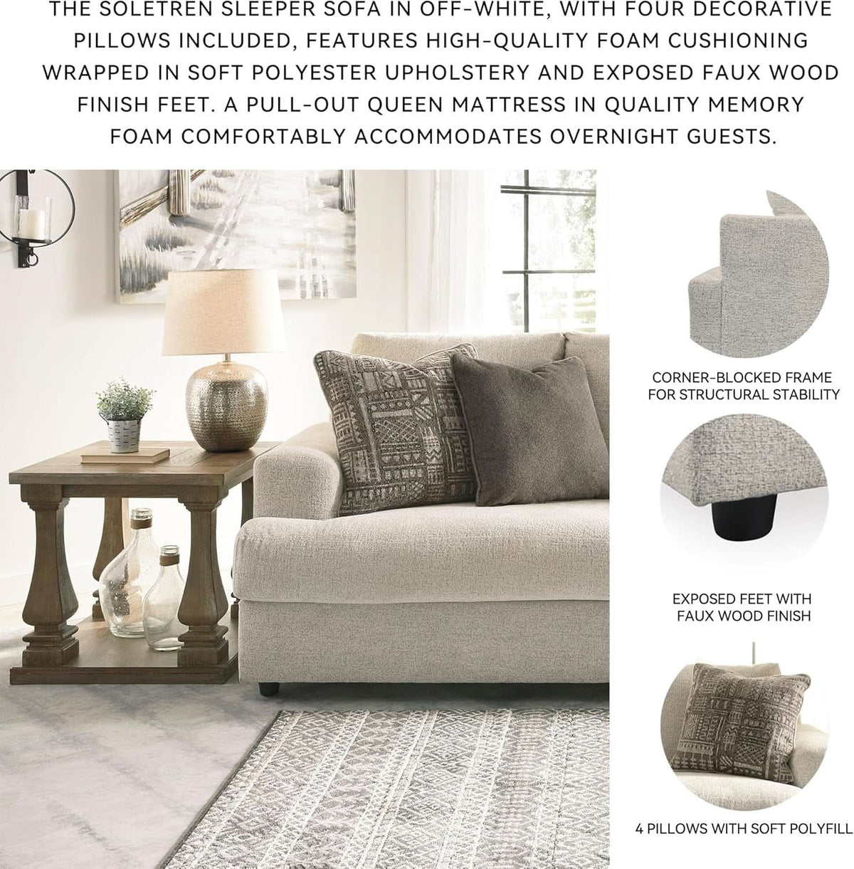 Soletren Premium Chenille Queen Sofa Sleeper White-4