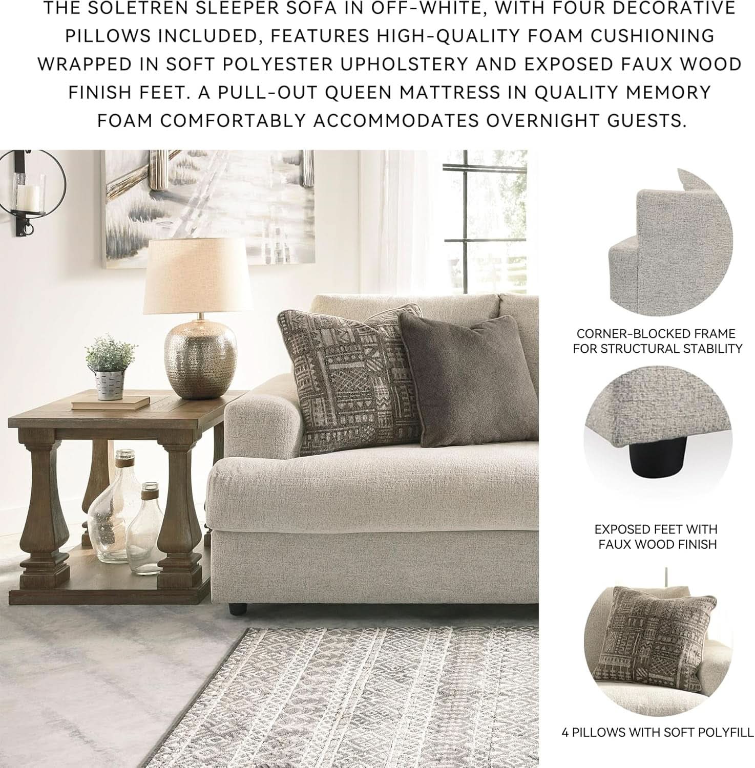 Soletren Premium Chenille Queen Sofa Sleeper White-4