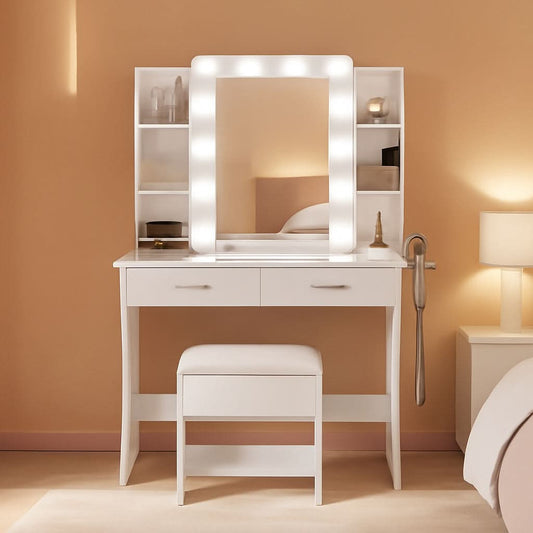 Vanity Desk White Ceramic Finishes LED Illumination