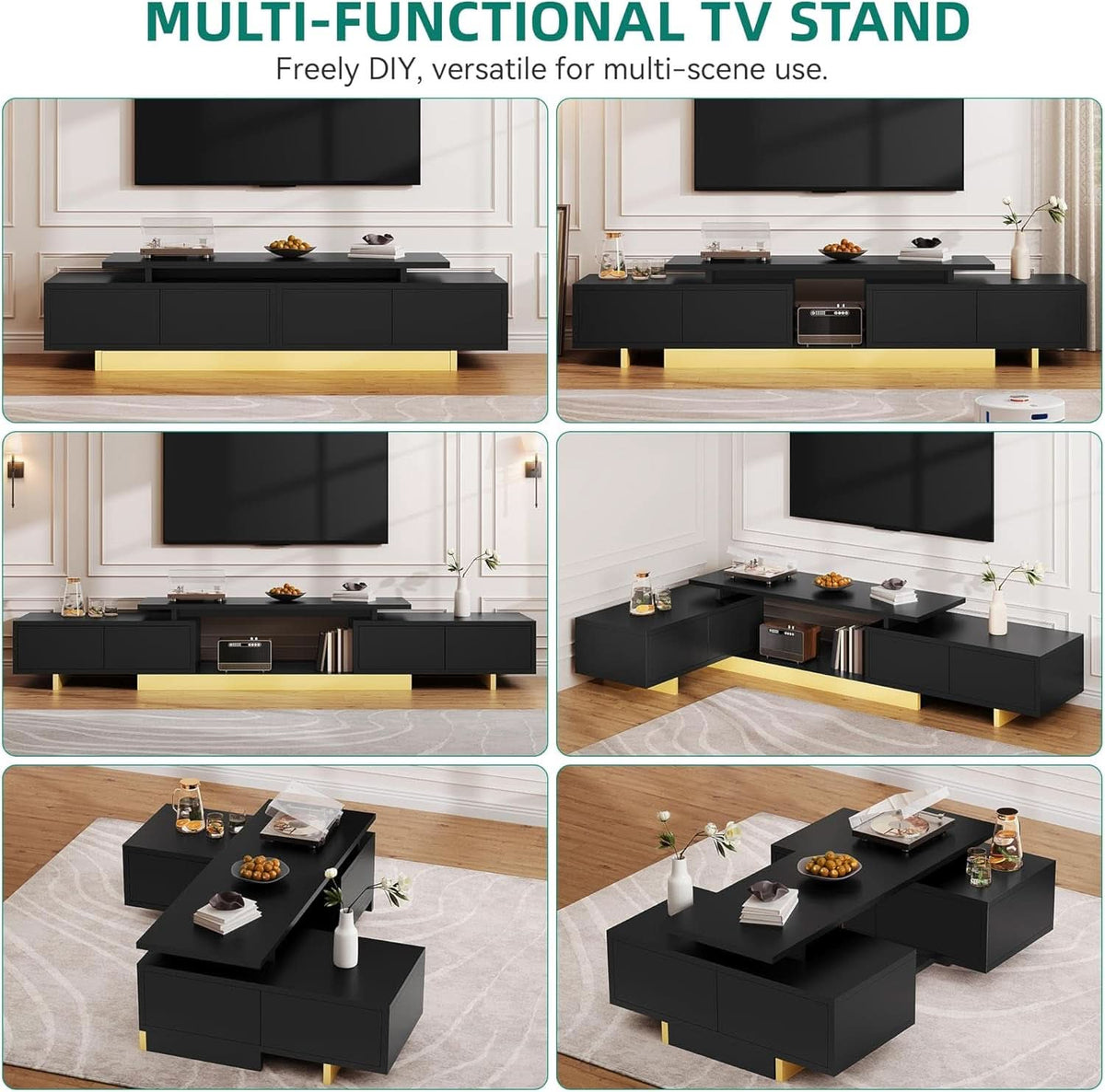 Extendable Entertainment Center 63 To 89 Inches Black Edition