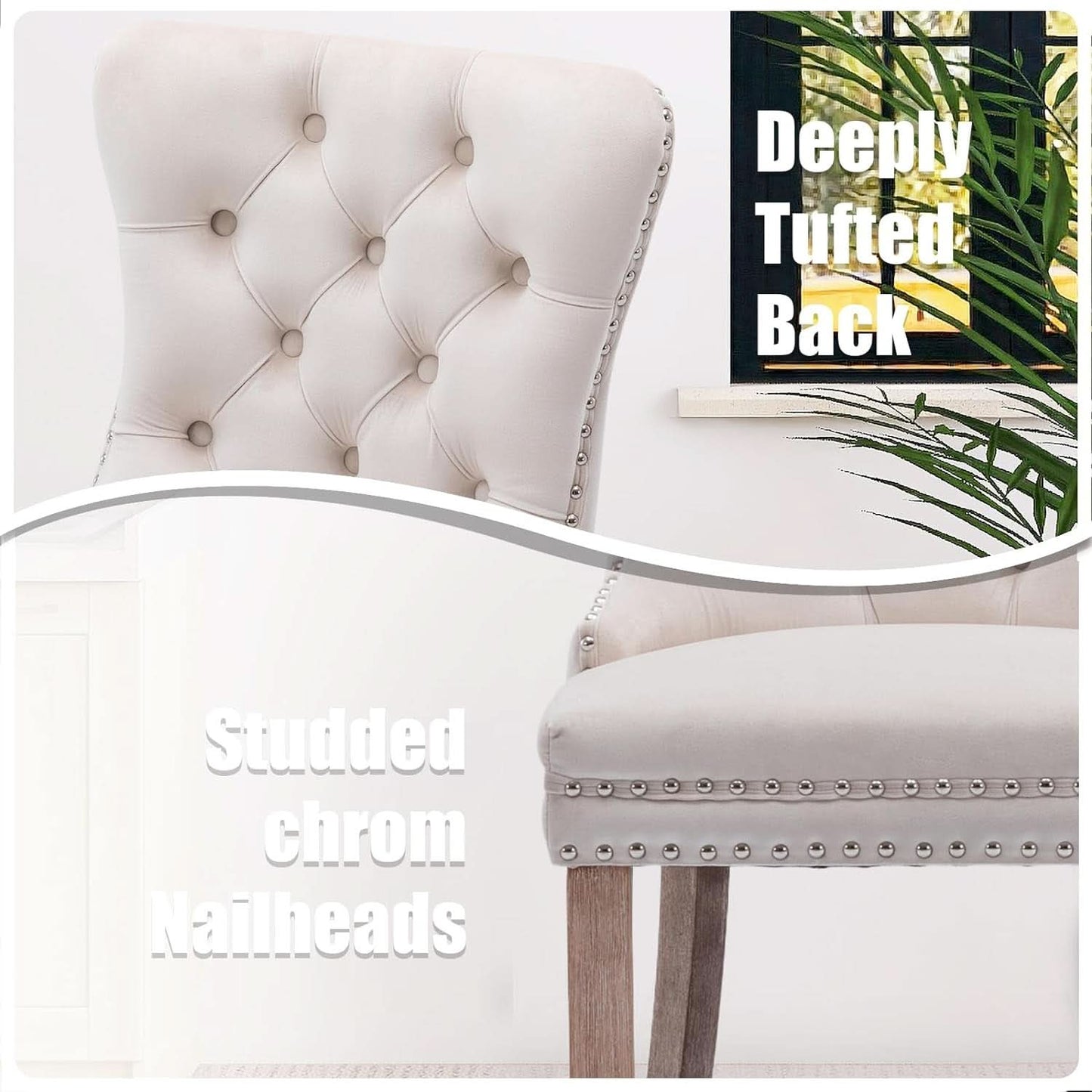 Velvet Dining Chairs Set Of 6 Beige Tufted High Back