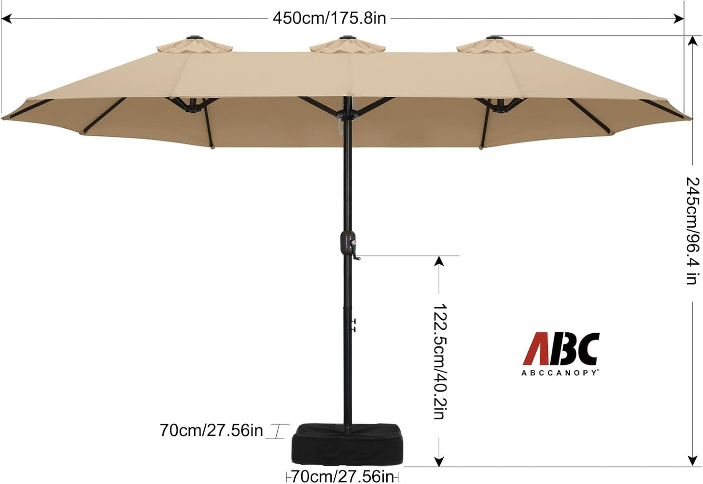Fifteen Foot Patio Umbrella Khaki Outdoor Poolside Base