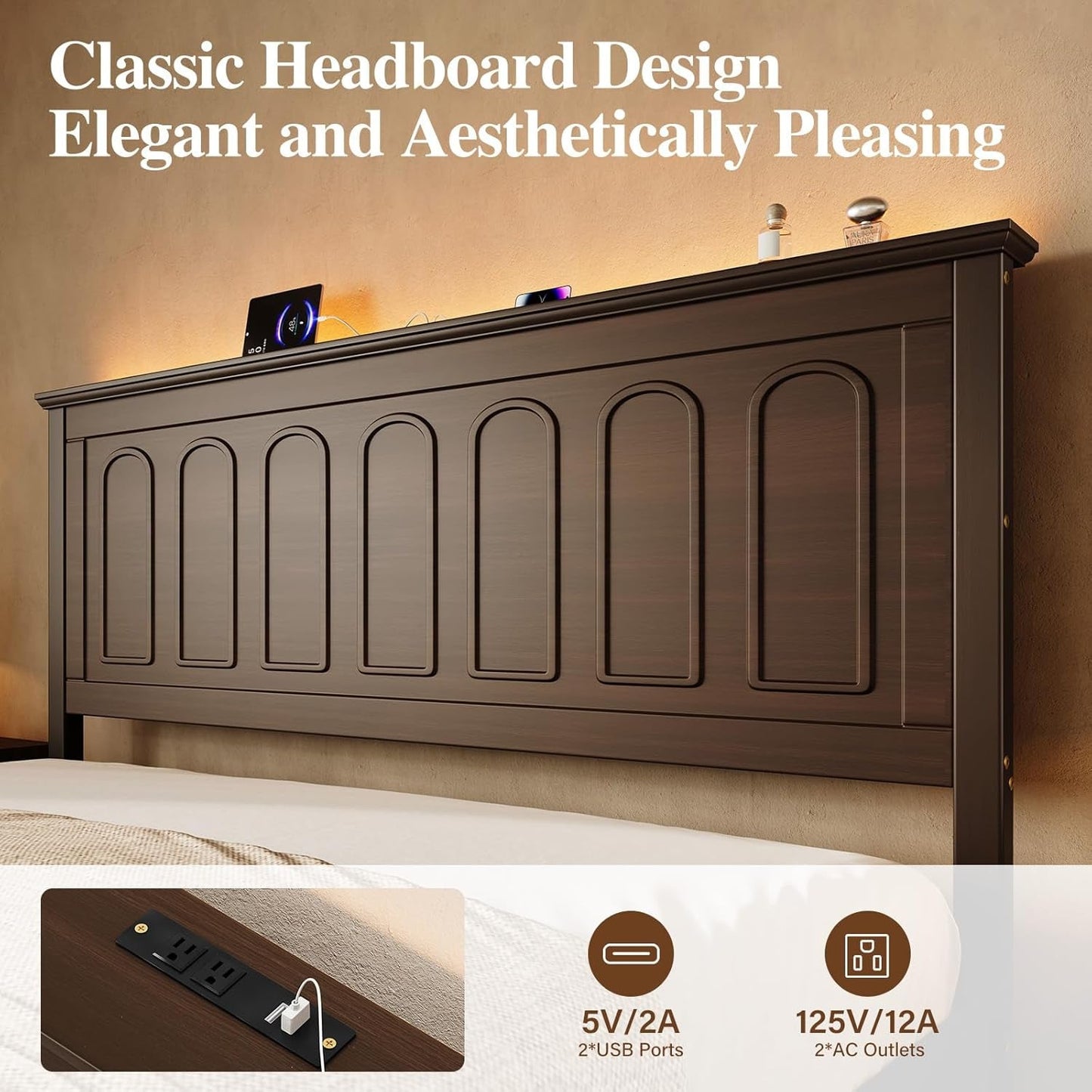 Queen Size Walnut Platform Bed With LEDs