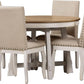 Farmhouse Round Extendable Dining Table Set Oak Finish with Upholstered Chairs