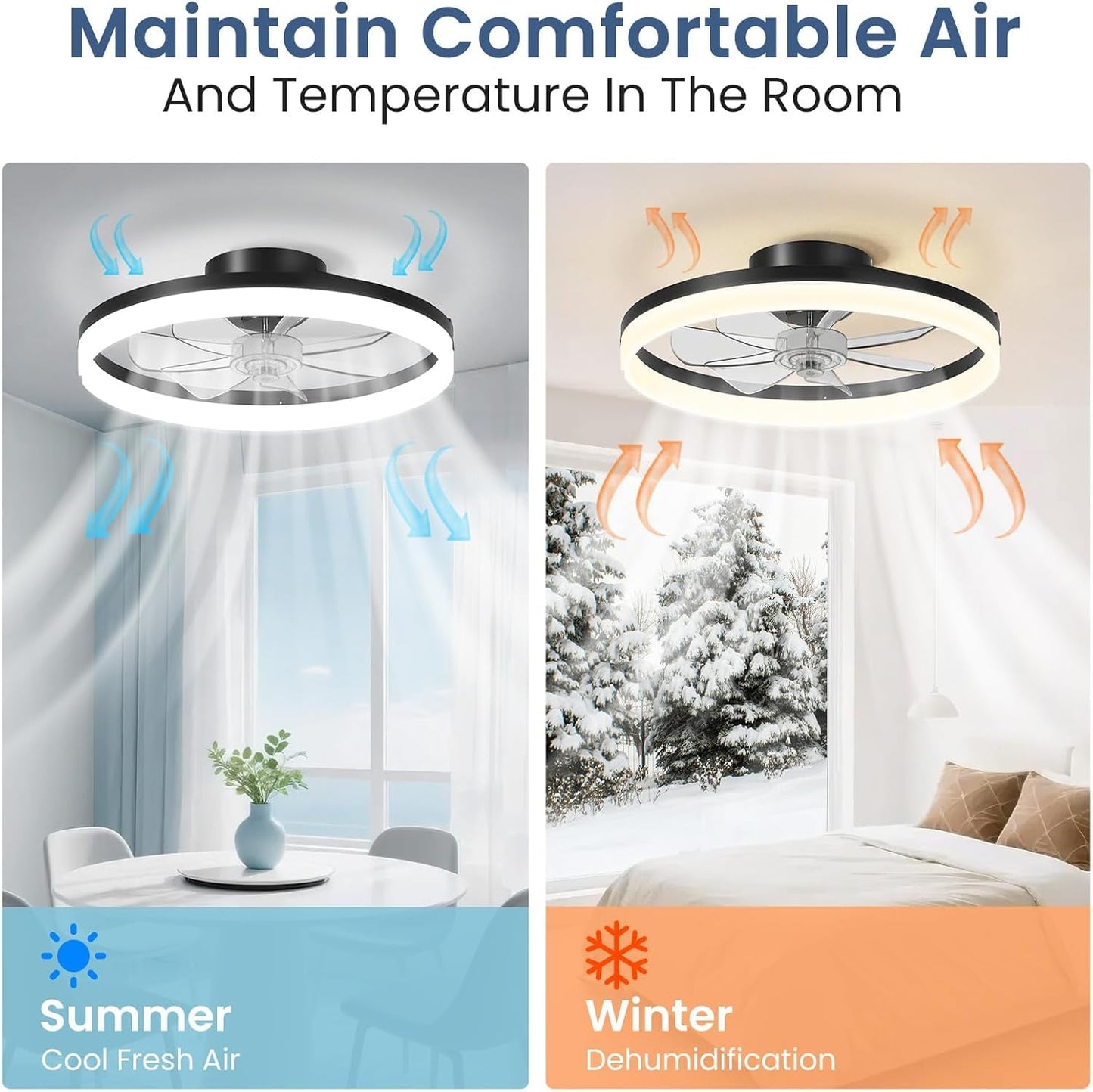 20Inch Black Contemporary Ceiling Fan With Lighting