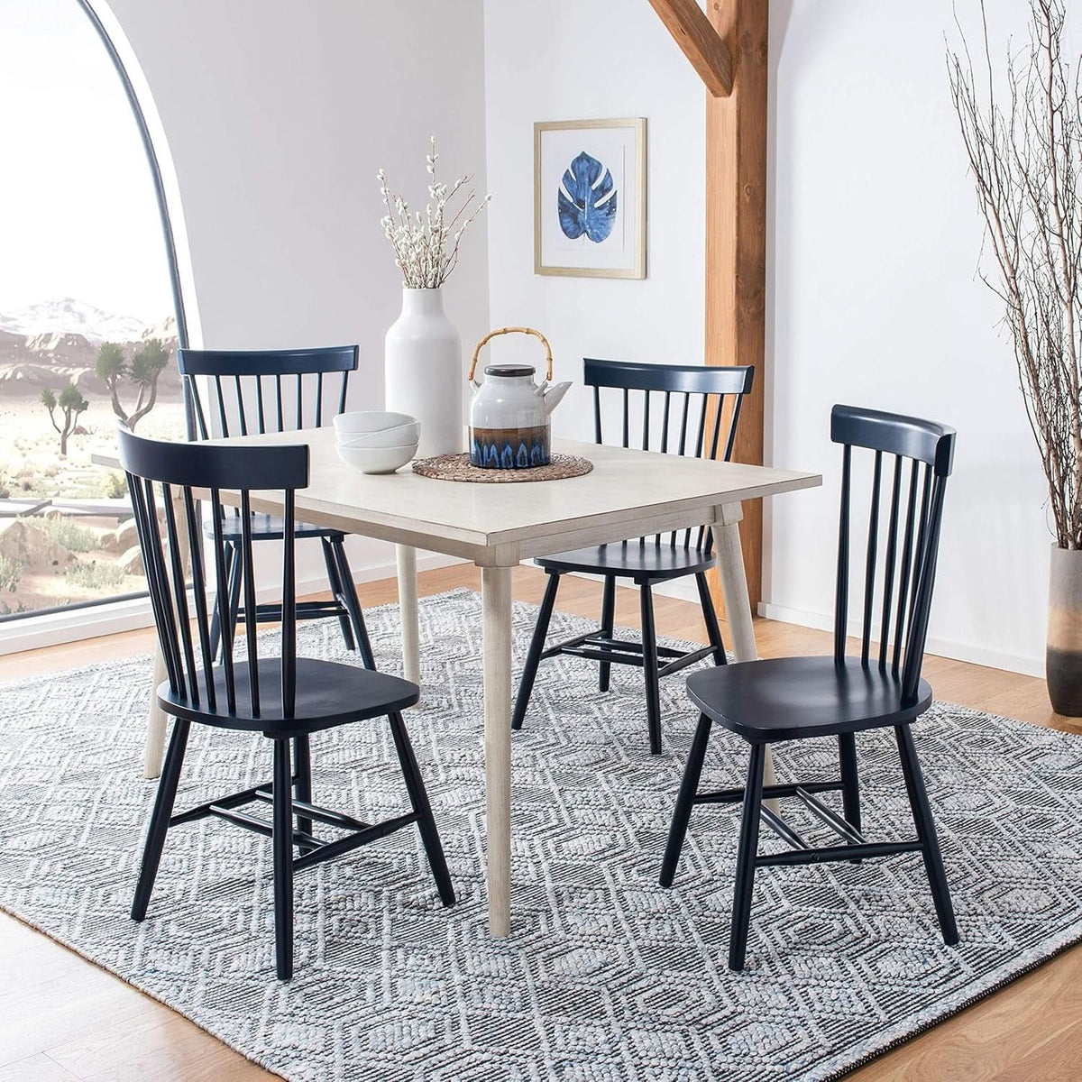 Navy Blue Windsor Spindle Solid Wood Dining Chair Set Of 2