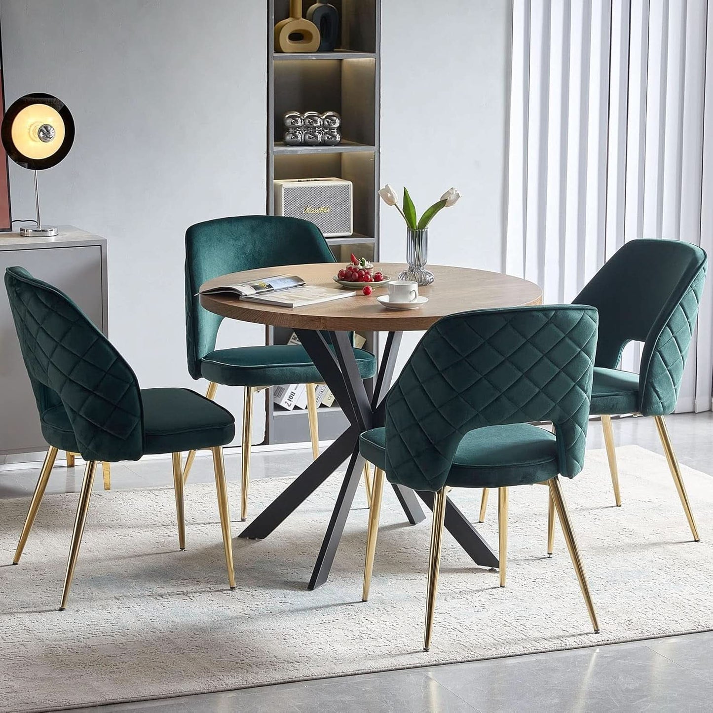 Forest Green Velvet Upholstered Dining Chairs Gold Legs