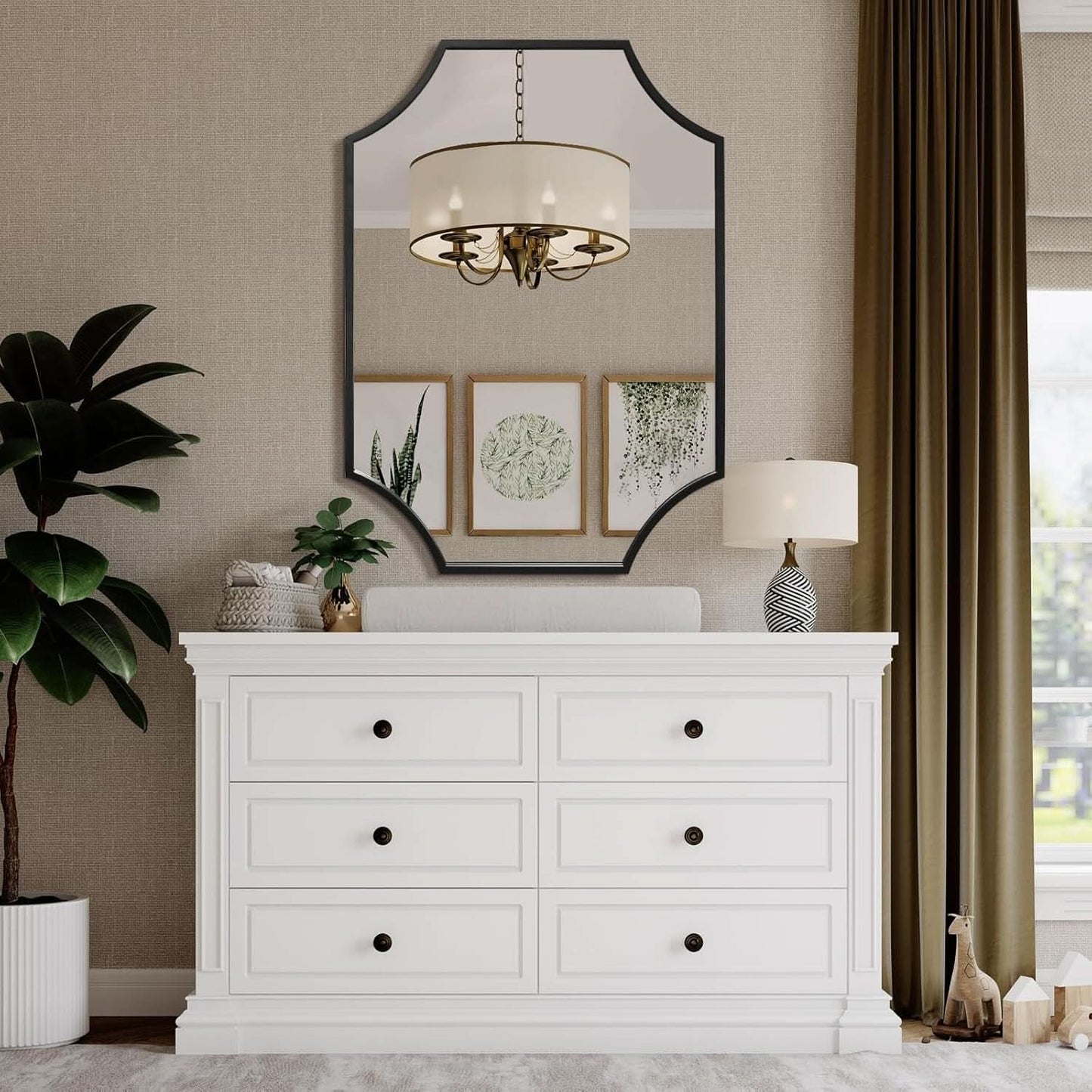 Black Scalloped Wall Mirror 30x40Inch Aluminium Frame