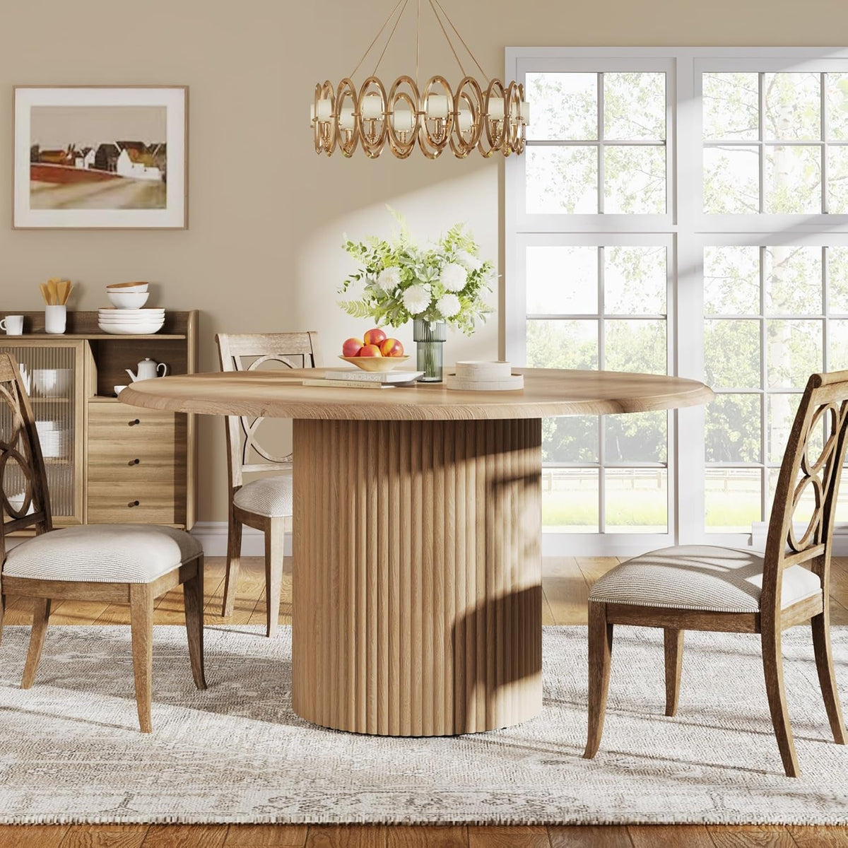 47 Inch Circular Dining Table Farmhouse Style Pedestal